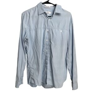 Calvin Klein Slim Fit Blue White Dress Shirt Collared Long Sleeve Men's Medium